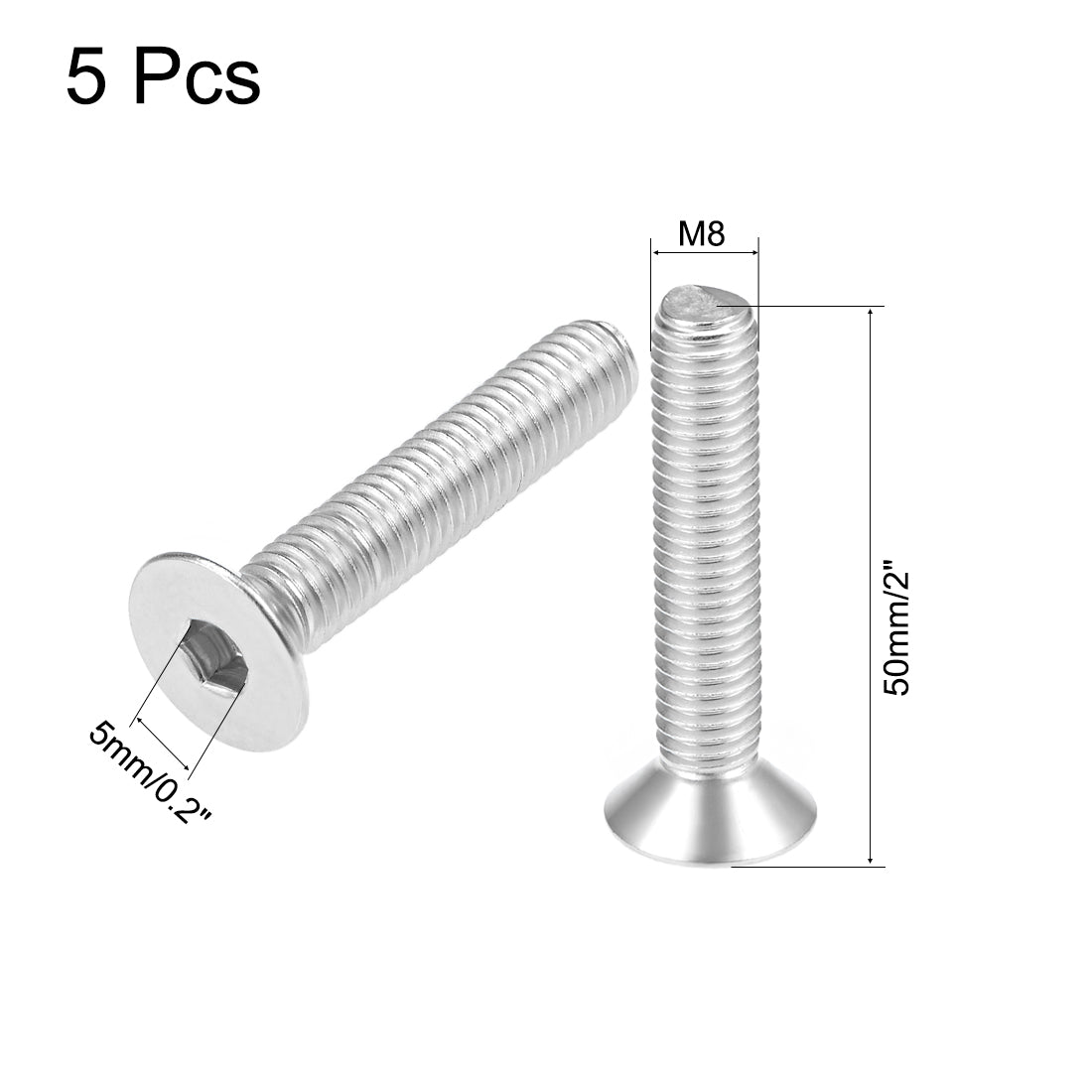 uxcell Uxcell Flat Head Screws Inner Hex Screw 304 Stainless Steel Fasteners Bolts 5pcs