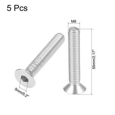 Harfington Uxcell Flat Head Screws Inner Hex Screw 304 Stainless Steel Fasteners Bolts 5pcs