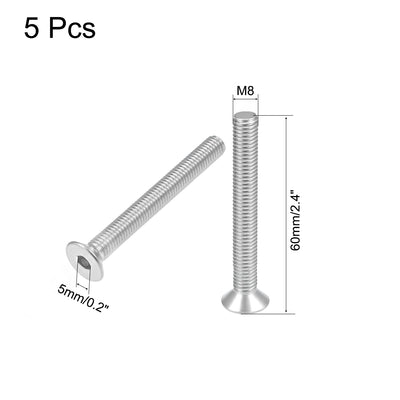 Harfington Uxcell Flat Head Screws Inner Hex Screw 304 Stainless Steel Fasteners Bolts 5pcs