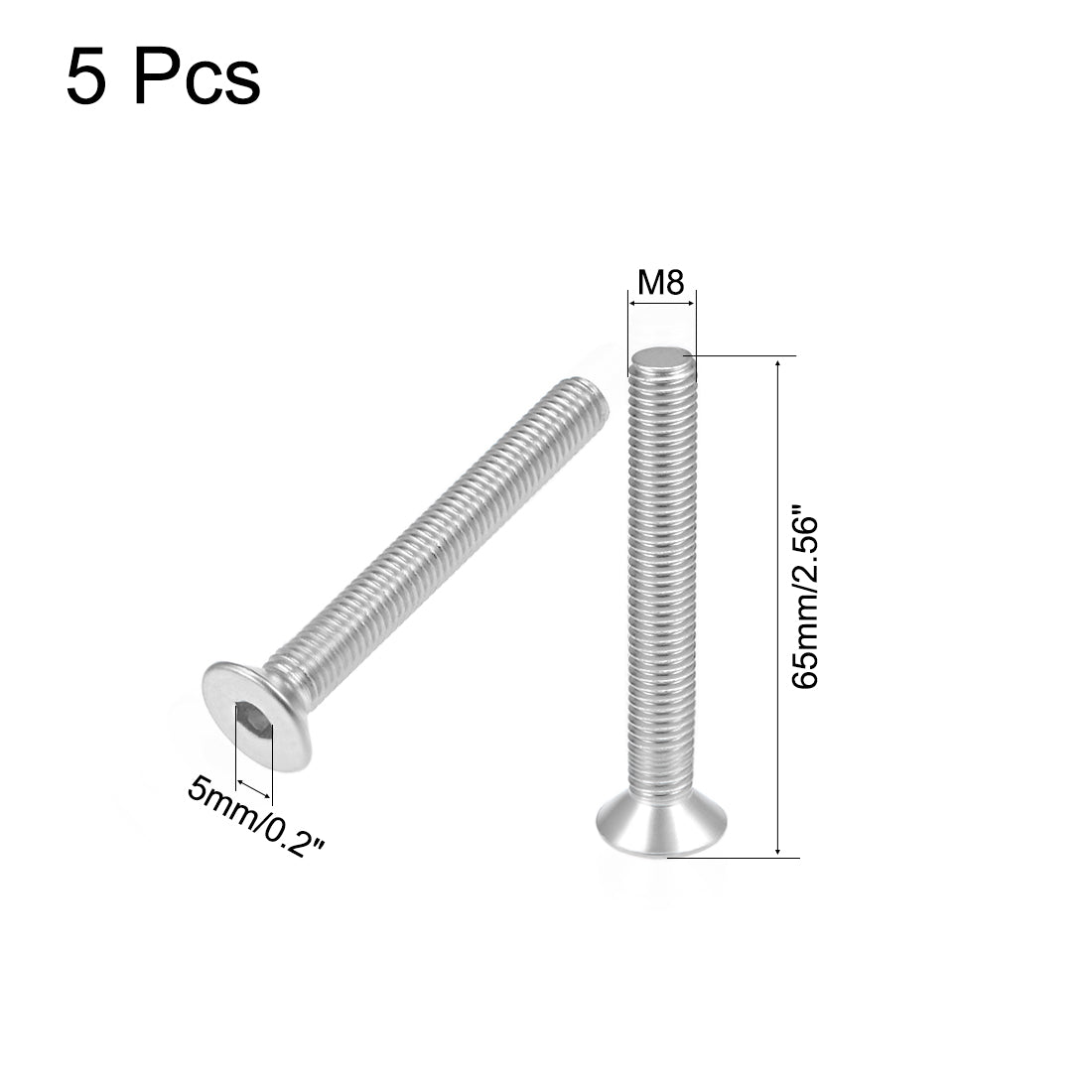 uxcell Uxcell Flat Head Screws Inner Hex Screw 304 Stainless Steel Fasteners Bolts 5pcs