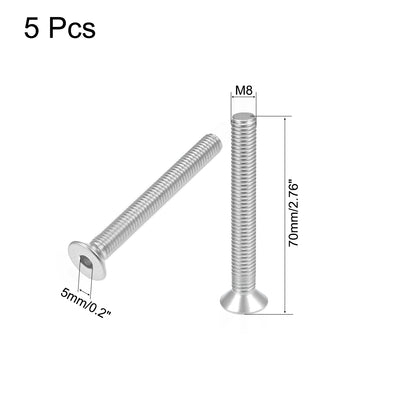 Harfington Uxcell Flat Head Screws Inner Hex Screw 304 Stainless Steel Fasteners Bolts 5pcs