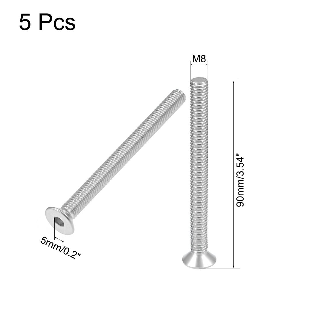 uxcell Uxcell Flat Head Screws Inner Hex Screw 304 Stainless Steel Fasteners Bolts 5pcs