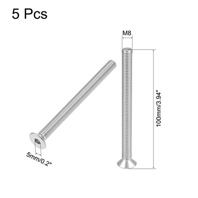 Harfington Uxcell Flat Head Screws Inner Hex Screw 304 Stainless Steel Fasteners Bolts 5pcs