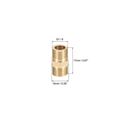 Harfington Uxcell Brass Pipe Fitting Connector Straight Hex Nipple Coupler 1/8 x 1/8 G Male Thread Hose Fittings Gold Tone 2pcs