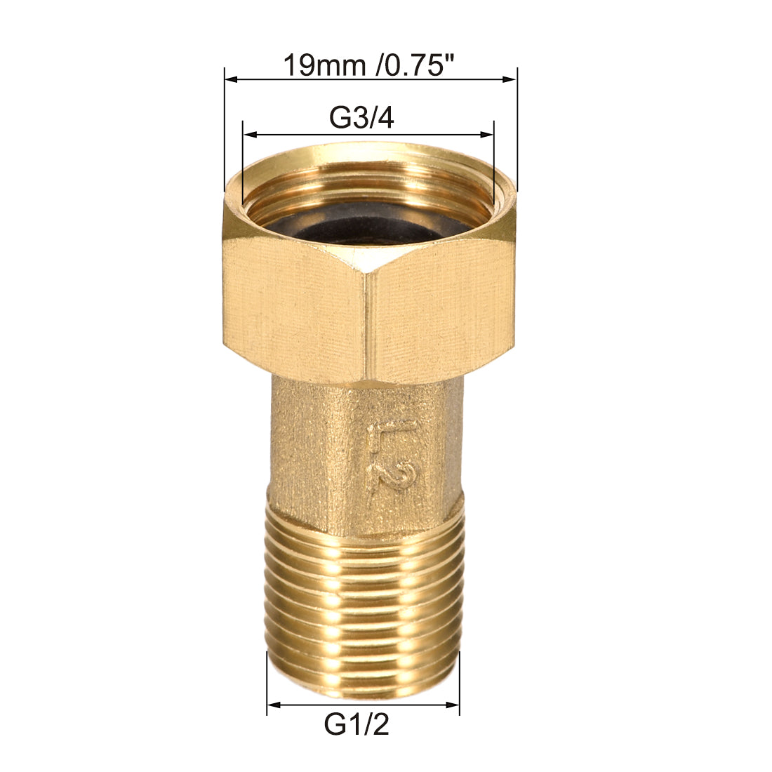 uxcell Uxcell Brass Pipe Fitting, Hex Nipple, G1/2 Male x G3/4 Female Threaded Connector Water Meter Coupling 53mm Length 2Pcs