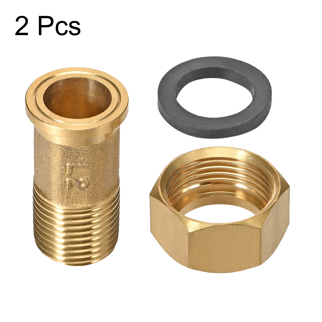 uxcell Uxcell Brass Pipe Fitting, Hex Nipple, G1/2 Male x G3/4 Female Threaded Connector Water Meter Coupling 53mm Length 2Pcs