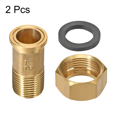 Harfington Uxcell Brass Pipe Fitting, Hex Nipple, G1/2 Male x G3/4 Female Threaded Connector Water Meter Coupling 53mm Length 2Pcs