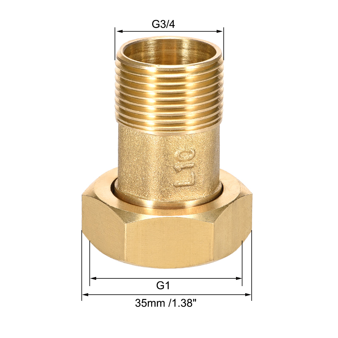 uxcell Uxcell Brass Pipe Fitting, Hex Nipple, G3/4 Male x G1 Female Threaded Connector Water Meter Coupling 49mm Length 2Pcs