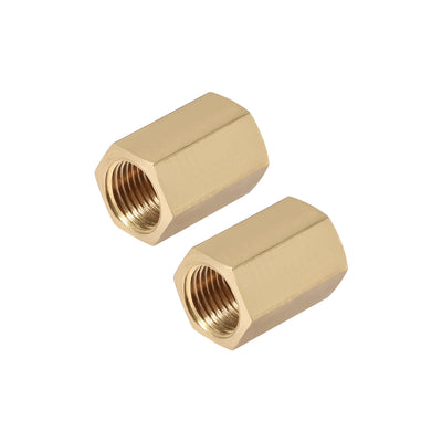 uxcell Uxcell Brass Pipe Fitting Connector Straight Hex Nipple Coupler 1/8 x 1/8 G Female Thread Gold Tone 2pcs