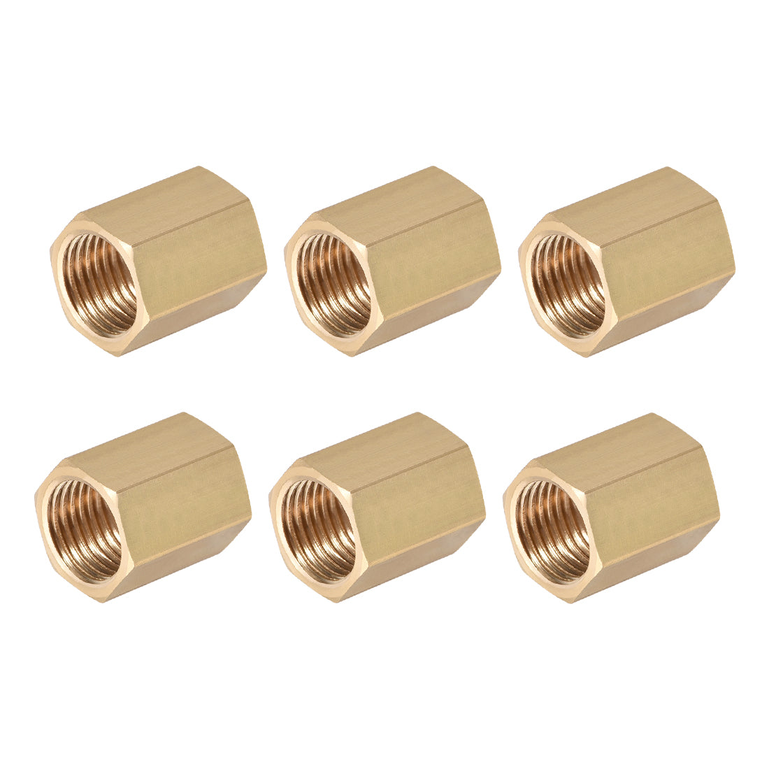 uxcell Uxcell Brass Pipe Fitting Connector Straight Hex Nipple Coupler 1/4 x 1/4 G Female Thread Gold Tone 6pcs