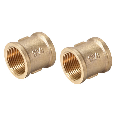 uxcell Uxcell Brass Cast Pipe Fittings Coupling 3/4 x 3/4 G Female Thread Gold Tone 2pcs