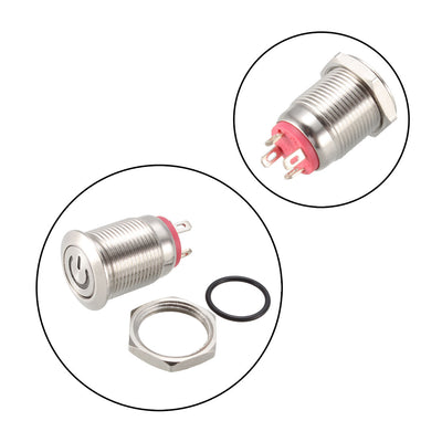 Harfington Uxcell Momentary Metal Push Button Switch Flat Head 12mm Mounting Dia 1NO 3-6V LED Light