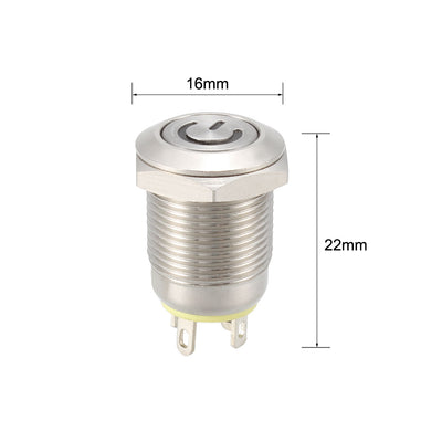 Harfington Uxcell Momentary Metal Push Button Switch Flat Head 12mm Mounting Dia 1NO 3-6V LED Light