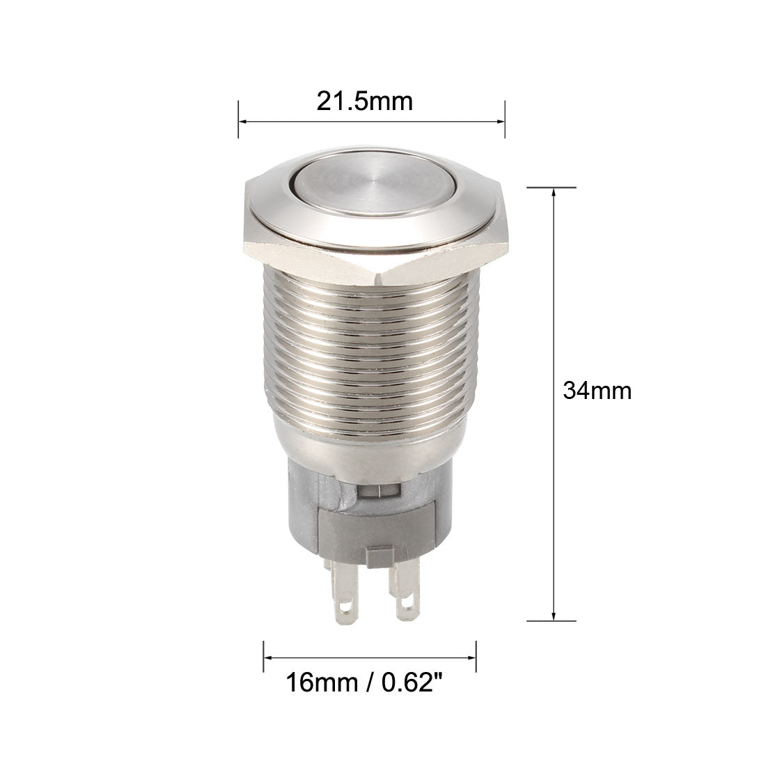 uxcell Uxcell Latching Metal Push Button Switch Flat  Head 16mm Mounting 2NC 2NO 2COM AC 250V 3A