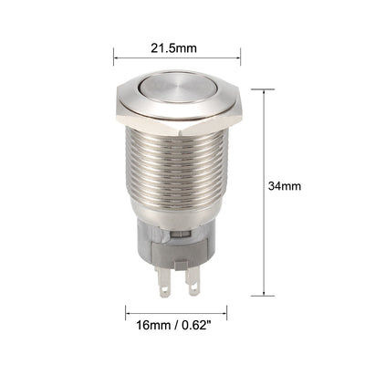 Harfington Uxcell Latching Metal Push Button Switch Flat  Head 16mm Mounting 2NC 2NO 2COM AC 250V 3A