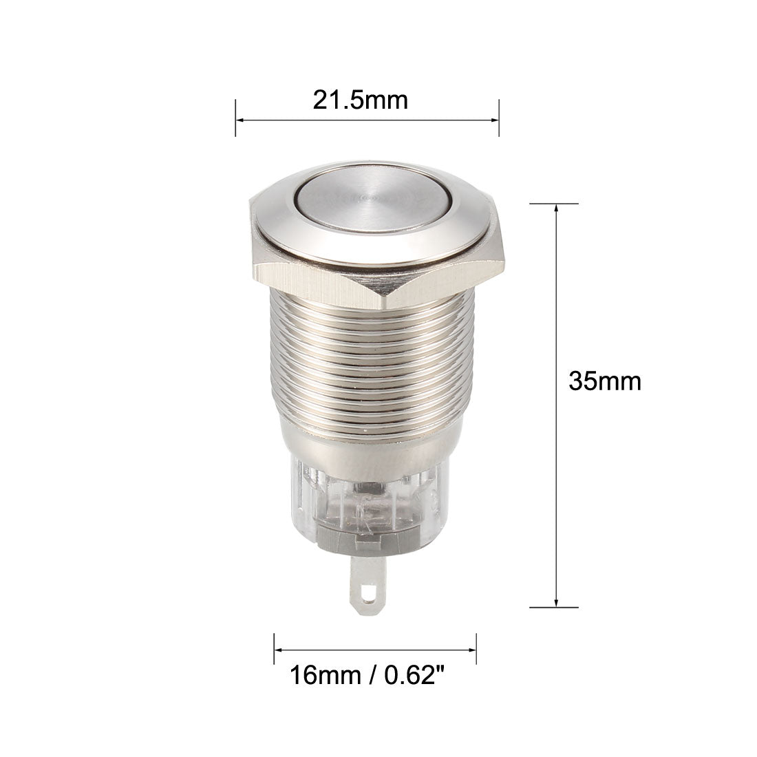 uxcell Uxcell Latching Metal Push Button Switch Flat Head 16mm Mounting NC NO COM AC 250V 5A Flat Type