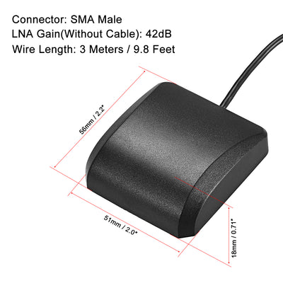 Harfington Uxcell GPS Active Antenna SMA Male Plug 42dB Magnetic Mount 3 Meters Wire L