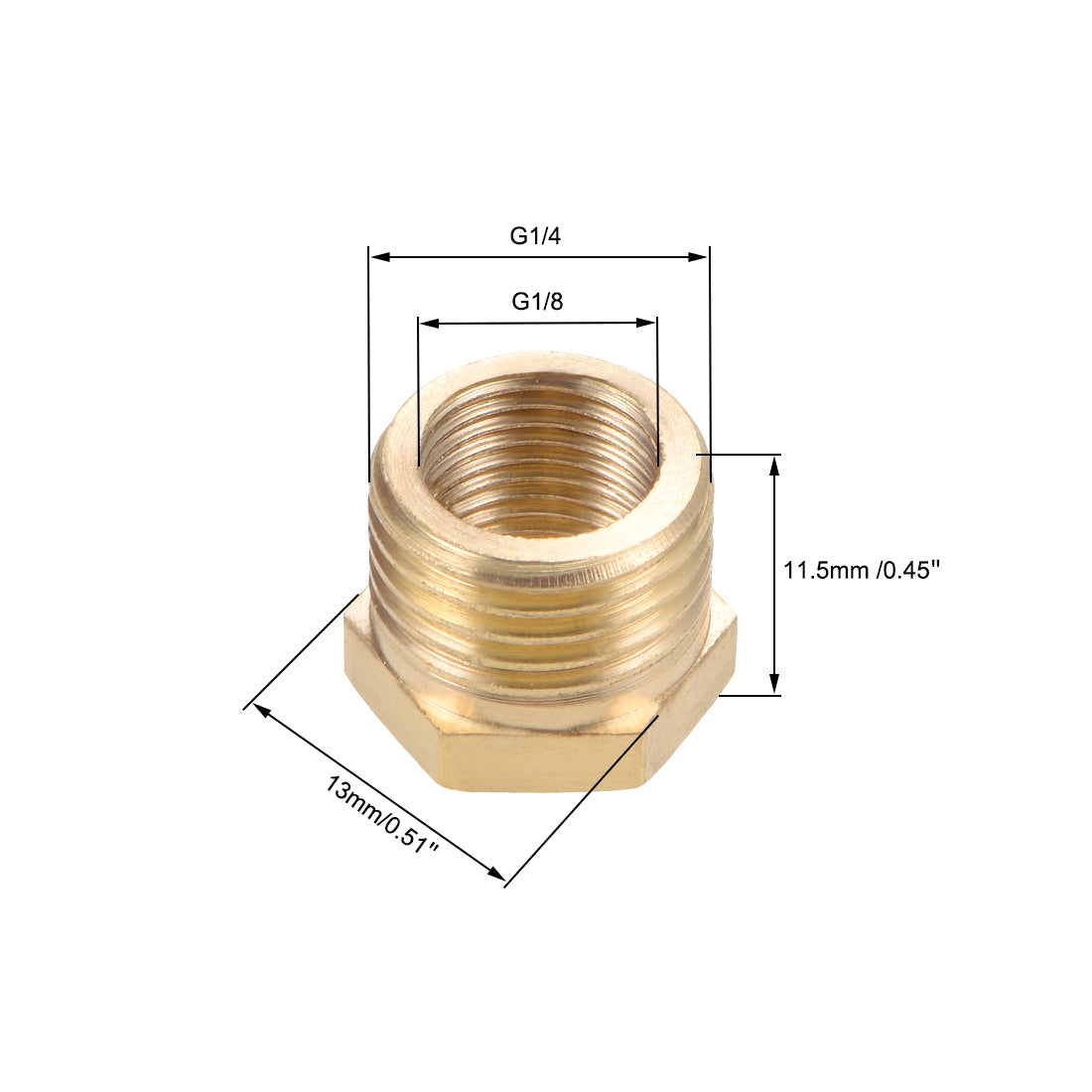 uxcell Uxcell Brass Threaded Pipe Fitting G1/4 Male x G1/8 Female Hex Bushing Adapter 3pcs