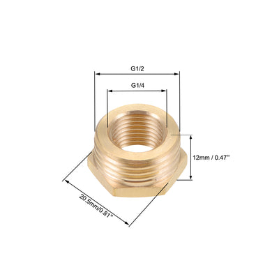 Harfington Uxcell Brass Threaded Pipe Fitting G1/2 Male x G1/4 Female Hex Bushing Adapter 3pcs