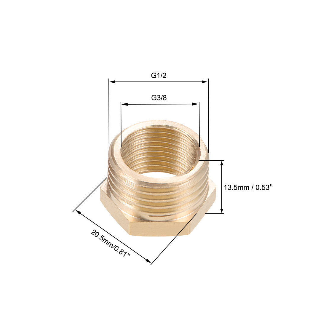 uxcell Uxcell Brass Threaded Pipe Fitting G1/2 Male x G3/8 Female Hex Bushing Adapter 10pcs