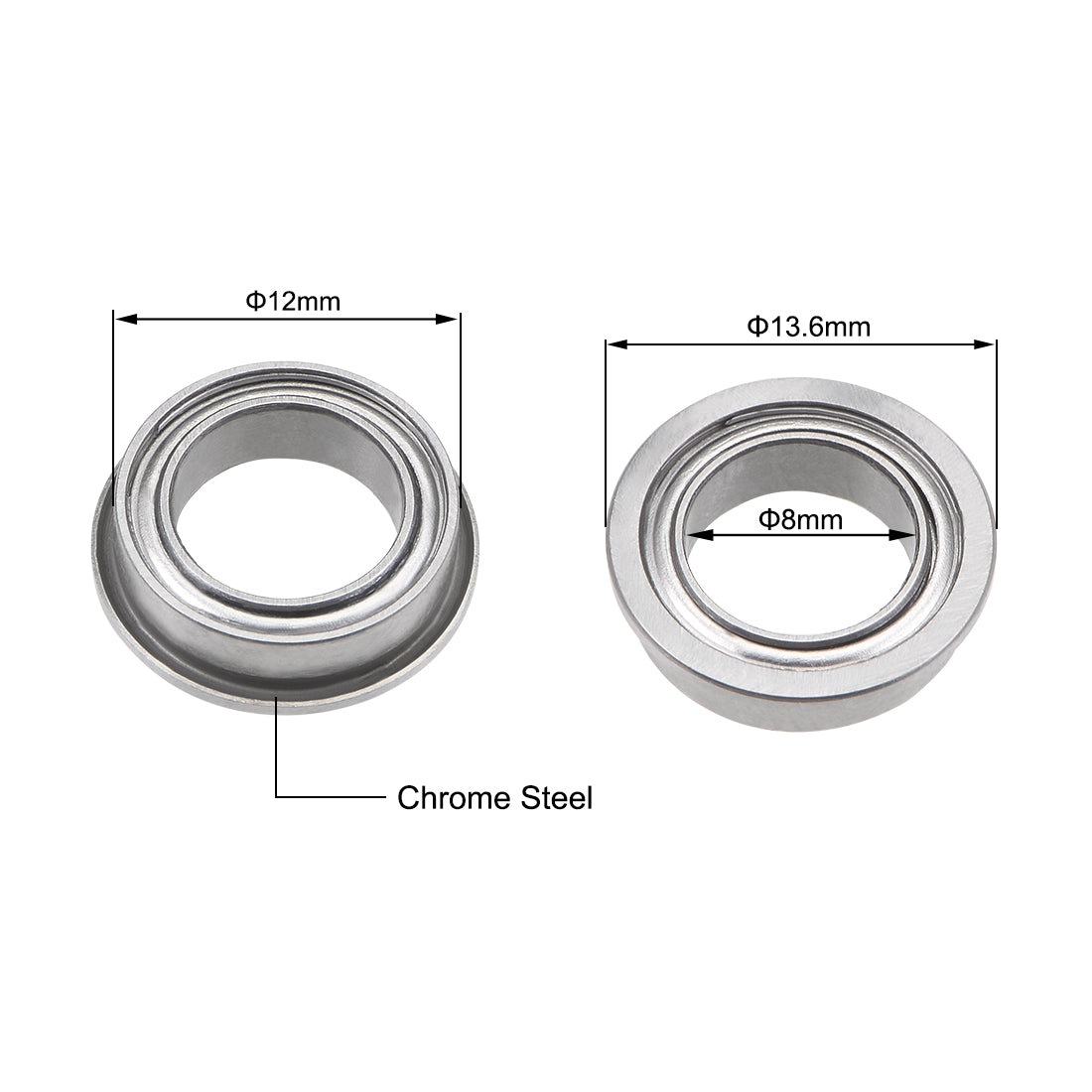 uxcell Uxcell MF128ZZ Flange Ball Bearing 8x12x3.5mm Shielded Chrome Bearings 2pcs