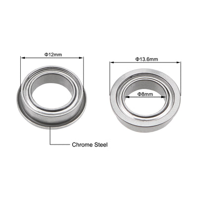 Harfington Uxcell MF128ZZ Flange Ball Bearing 8x12x3.5mm Shielded Chrome Bearings 2pcs