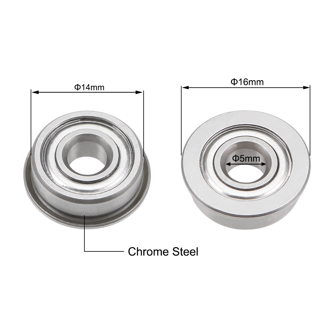 uxcell Uxcell Flange Deep Groove Ball Bearings Double Shield Chrome Steel