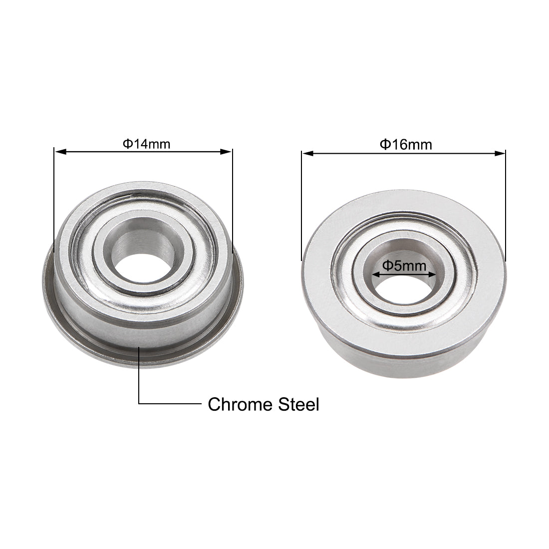 uxcell Uxcell Flange Deep Groove Ball Bearings Double Shielded Chrome Steel