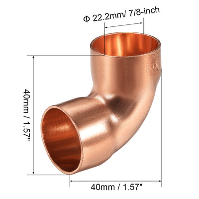 Harfington Uxcell 22.2mm ID 1mm Thick 90 Degree Copper Elbow Pipe Fitting 3pcs