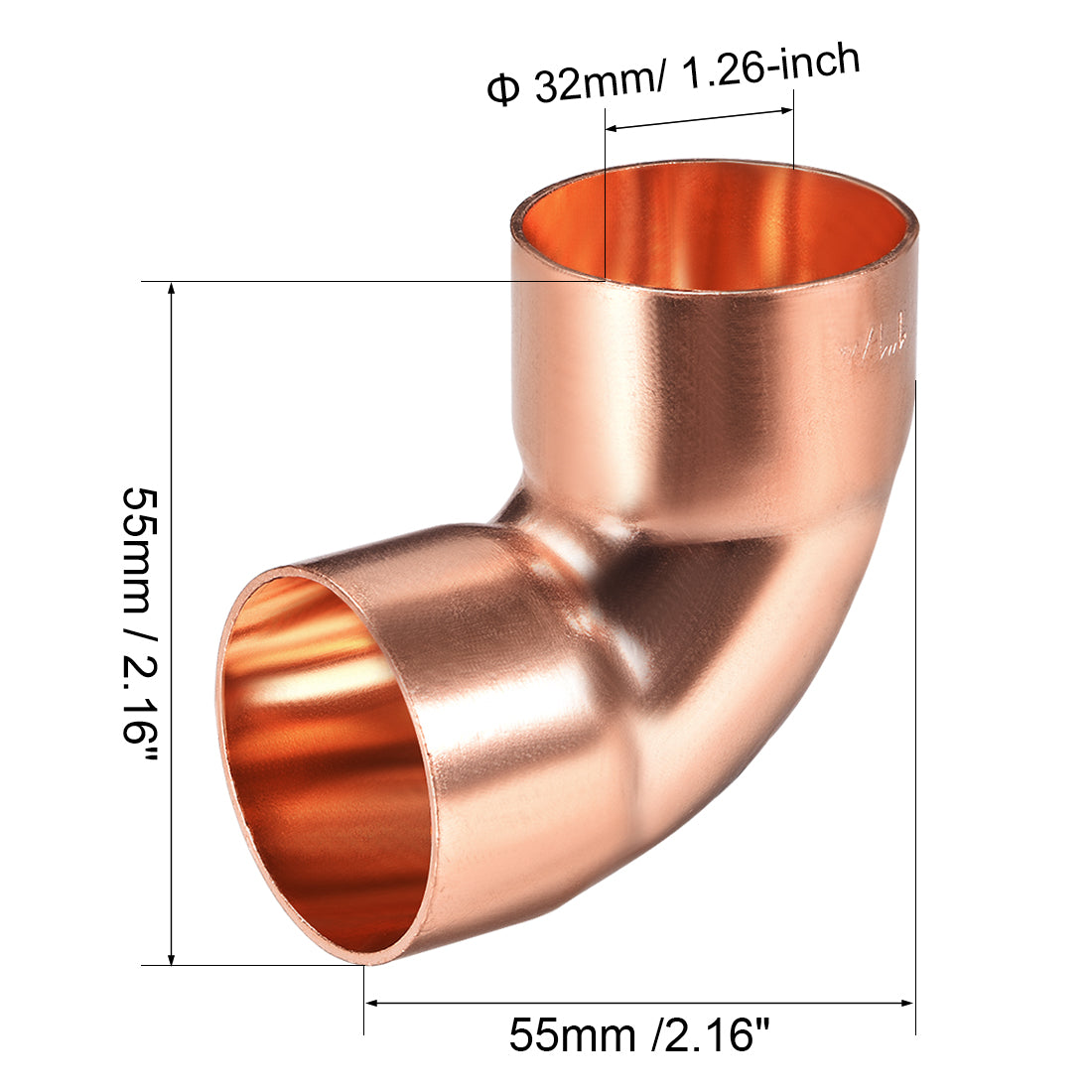 uxcell Uxcell 32mm ID 90 Degree 1mm Thick Copper Elbow Pipe Fitting Connector 2pcs