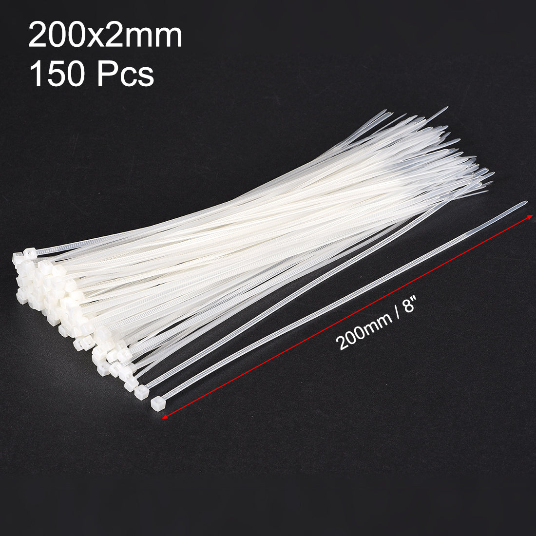 uxcell Uxcell Cable Zip Ties 200mmx2mm Self-Locking Nylon Tie Wraps White 150pcs