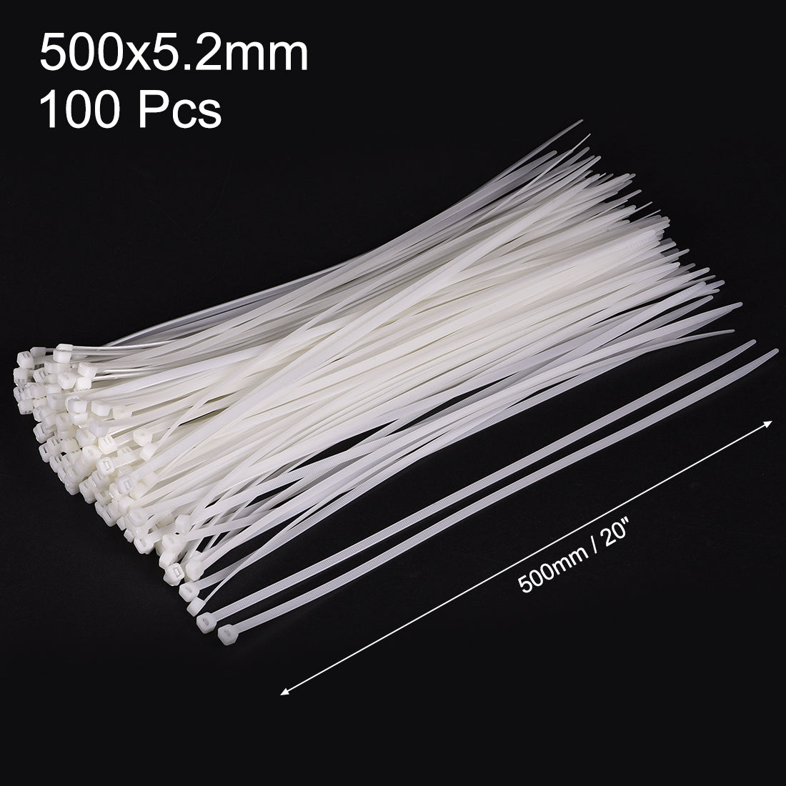 uxcell Uxcell Cable Zip Ties 500mmx5.2mm Self-Locking Nylon Tie Wraps White 100pcs