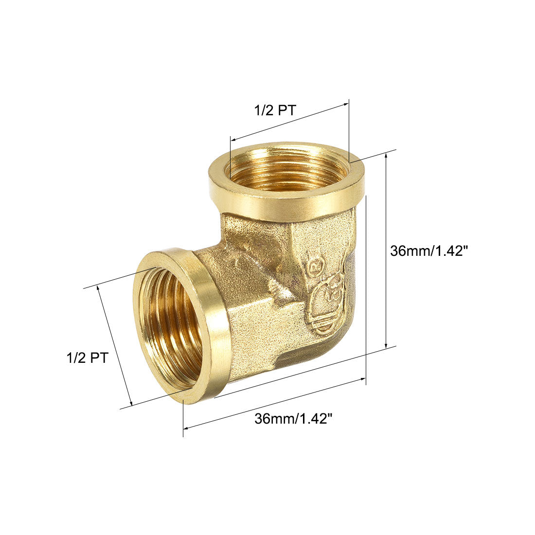 uxcell Uxcell Brass Pipe Fitting 90 Degree Elbow 1/2 PT Female x 1/2 PT Female