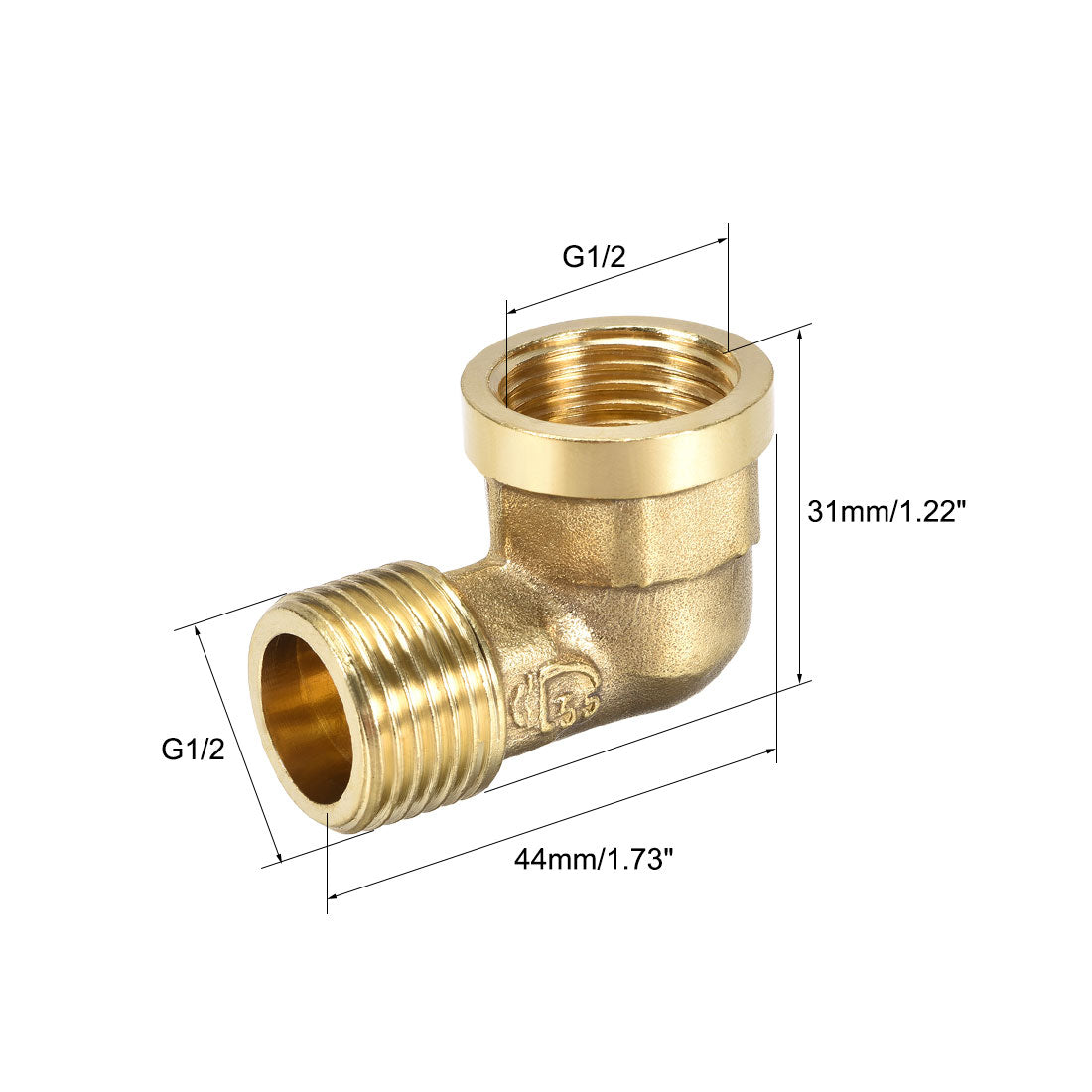 uxcell Uxcell Brass Pipe Fitting 90 Degree Elbow G1/2 Male x G1/2 Female 2pcs