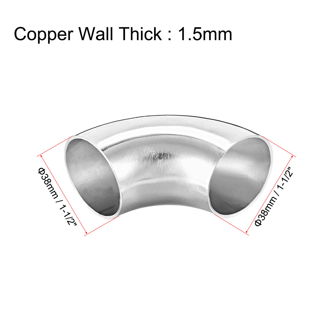 uxcell Uxcell Stainless Steel 304 Pipe Fitting Long Radius 90 Degree Elbow Butt-Weld 1-1/2-inch OD 1.5mm Thick Pipe Size