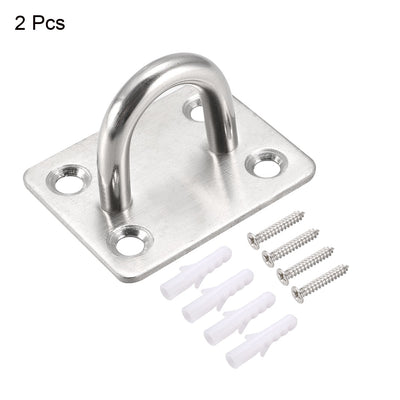 Harfington Uxcell Stainless Steel Ceiling Hook Pad Eye Plate Hardware 46mmX36mmX28mm Staple Hooks Loop Wall Mount 2Pcs