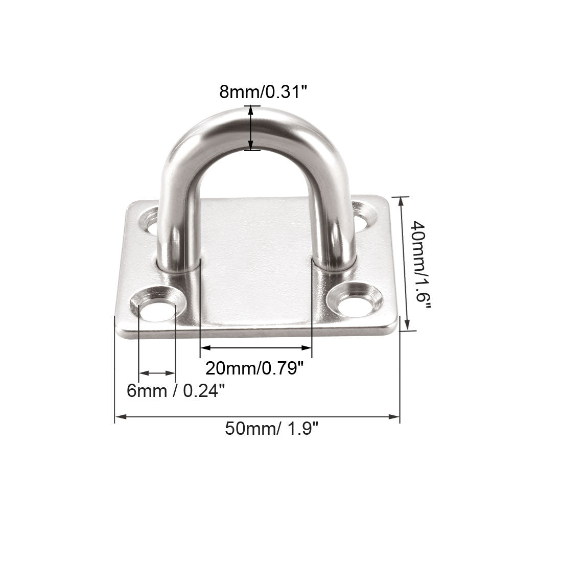 uxcell Uxcell Stainless Steel Ceiling Hook Pad Eye Plate Hardware 50mmX40mmX35mm Staple Hooks Loop Wall Mount 3Pcs