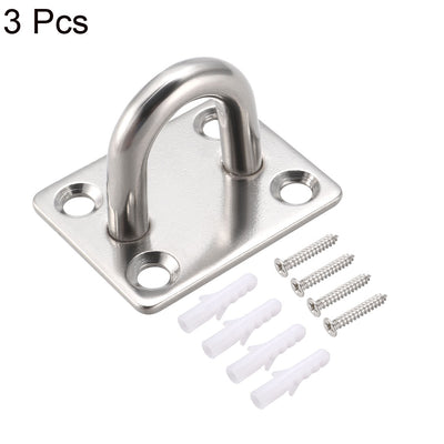 Harfington Uxcell Stainless Steel Ceiling Hook Pad Eye Plate Hardware 50mmX40mmX35mm Staple Hooks Loop Wall Mount 3Pcs