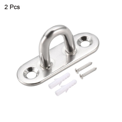 Harfington Uxcell Stainless Steel Ceiling Hook Pad Eye Plate Hardware 45mmX15mmX21mm Staple Hooks Loop Wall Mount 2Pcs