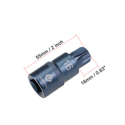 Harfington Uxcell 2 Pcs 1/2-Inch Drive x M16 Triple Square Spline Bit Socket, Metric 2" Length