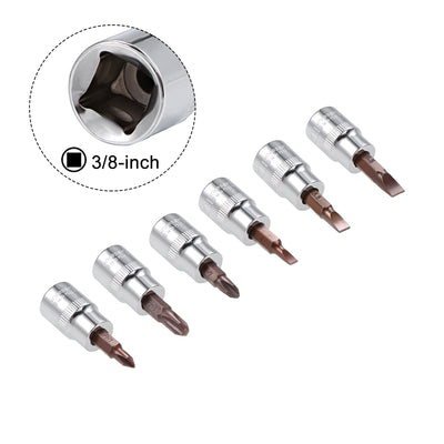 Harfington Uxcell 3/8" Drive Phillips Slotted Bit Socket Set, S2 Steel Bits, CR-V Sockets 6-Piece (PH1-PH3, FD4-FD6.5)