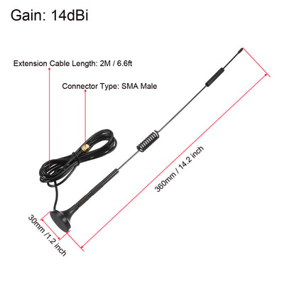 Harfington Uxcell GSM GPRS WCDMA LTE Antenna 3G 4G 14dBi High Gain 700-2700MHz SMA Male Connector with 2 Meter RG174 Cable Magnetic Base