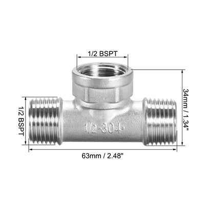 Harfington Uxcell Stainless Steel 304 Cast  Pipe Fitting 1/2 BSPT Male x 1/2 BSPT Femalex 1/2 BSPT Male Tee Shaped Connector Coupler