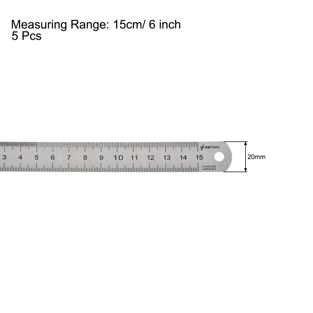 uxcell Uxcell Straight Ruler 15cm 6 Inch Metric Stainless Steel Measuring Tool with Hanging Hole 5pcs