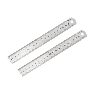 uxcell Uxcell Straight Ruler 20cm 8 Inch Metric Stainless Steel Measuring Tool with Hanging Hole 2pcs