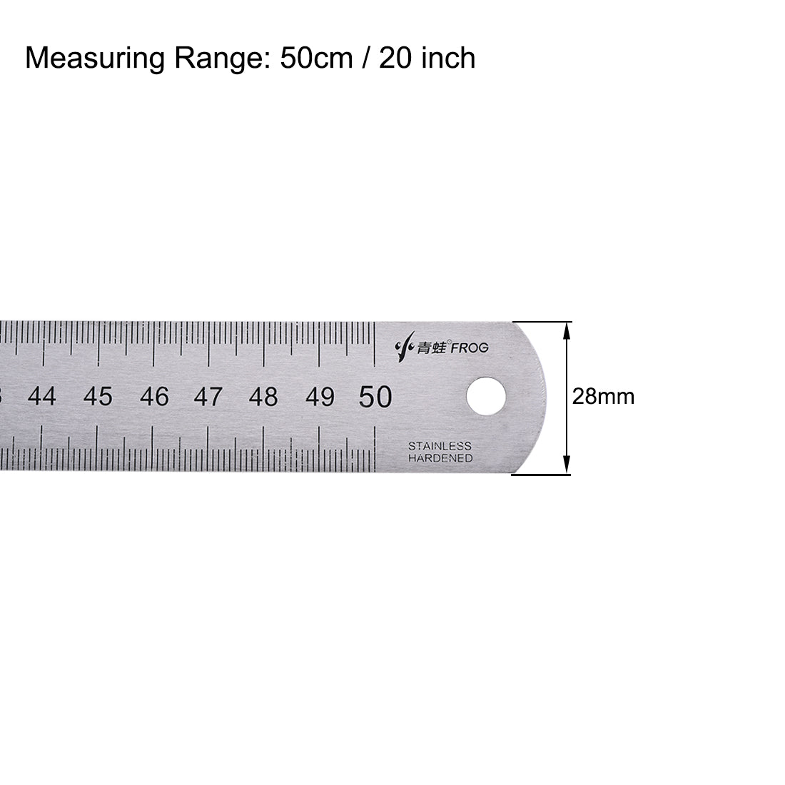 uxcell Uxcell Straight Ruler 50cm 20 Inch Metric Stainless Steel Measuring Tool with Hanging Hole