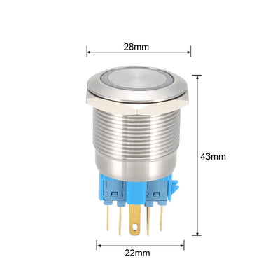 Harfington Uxcell Latching Metal Push Button Switch  22mm Mounting Dia 1NO 1NC 12V Red LED Light