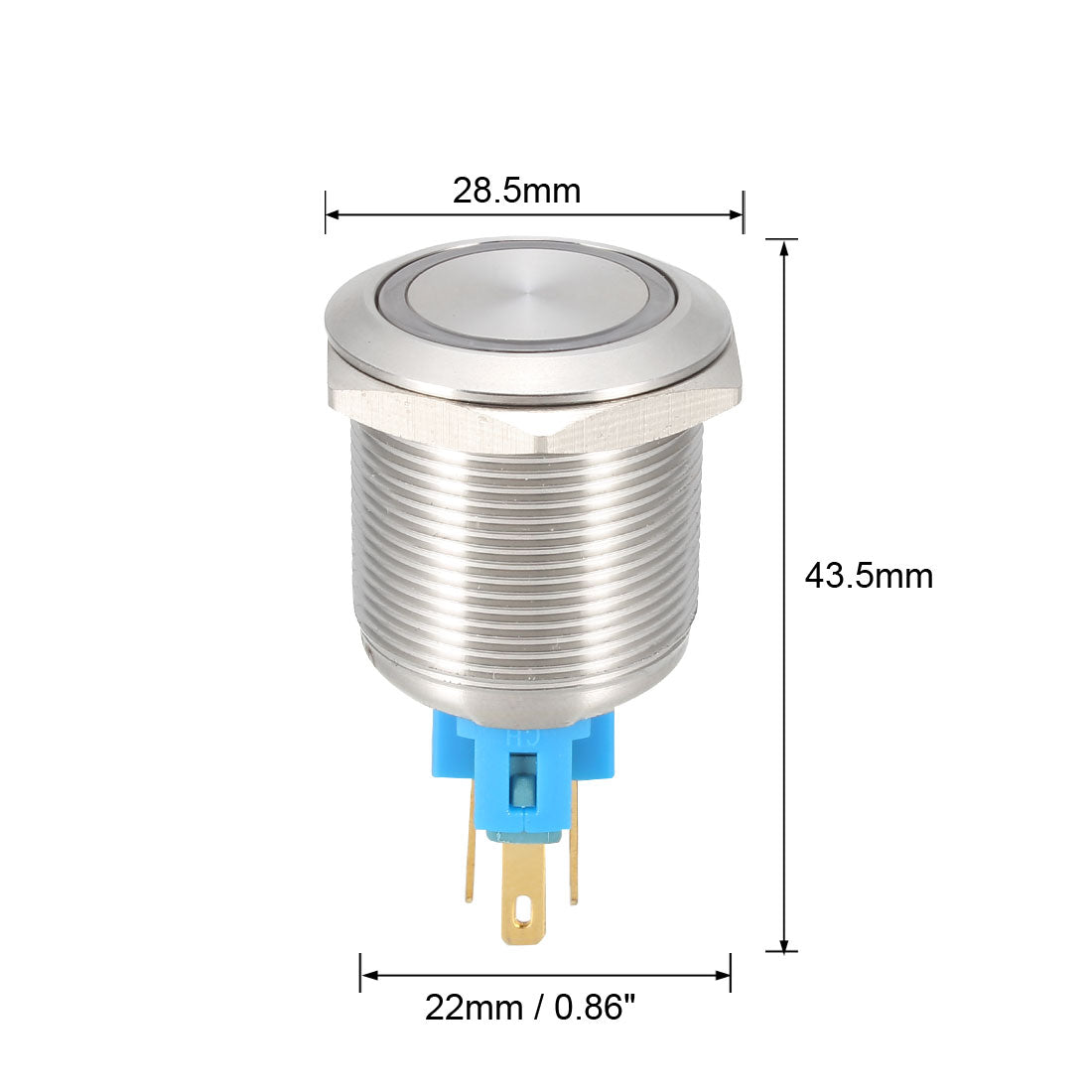 uxcell Uxcell Drucktastenschalter, 22mm Durchm. 1NO, 1NC, 12V, Blau LED Licht mit Steckdosendraht Metall verriegeln