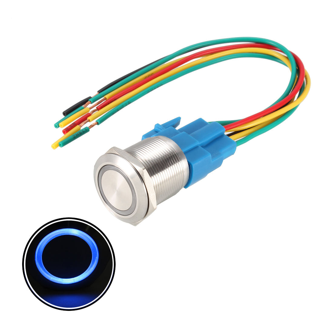 uxcell Uxcell Drucktastenschalter, 22mm Durchm. 1NO, 1NC, 12V, Blau LED Licht mit Steckdosendraht Metall verriegeln