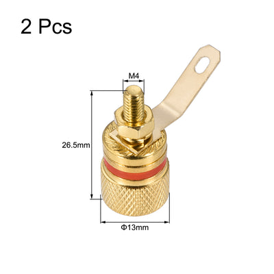 Harfington Uxcell 2 Pack 4mm Banana Jack Binding Post Gold Plated Female Socket Plug Terminal Connector for Loudspeaker Amplifier (Red and Black Rubber Ring)